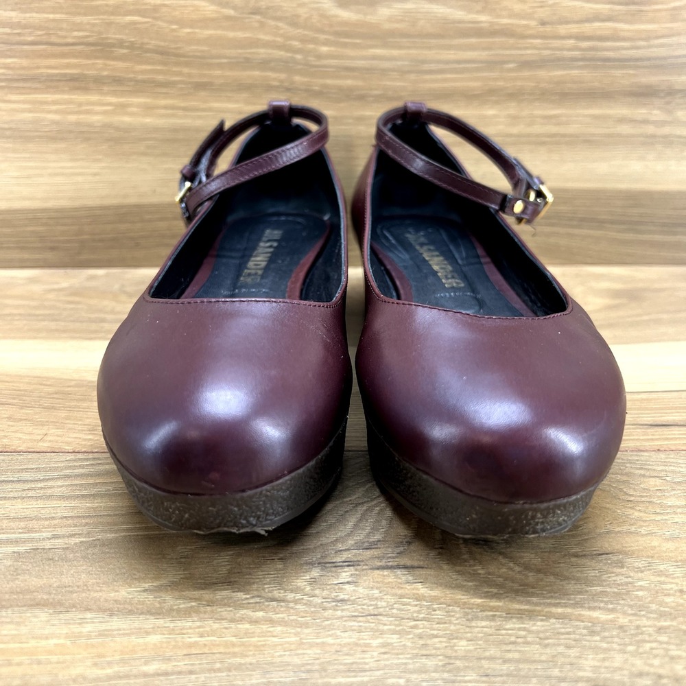 Jil Sander Womens Platform Flats 8 8.5 EU 38.5 Burgundy Leather Ankle Strap - Picture 2 of 9